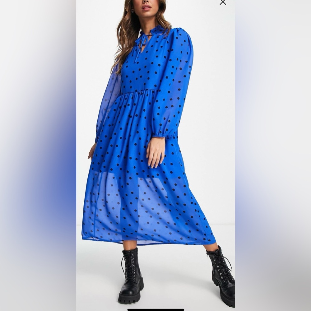 ASOS- Wednesday Girl-  Blue Polka Dot Dress- Size Small